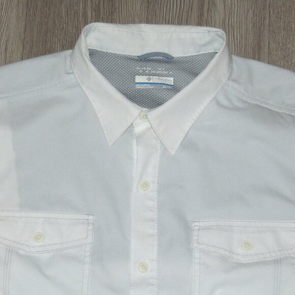 Columbia Mens Short Sleeve Fishing Hiking Shirt XL White Nylon PFG Omni Shade - Picture 2 of 7